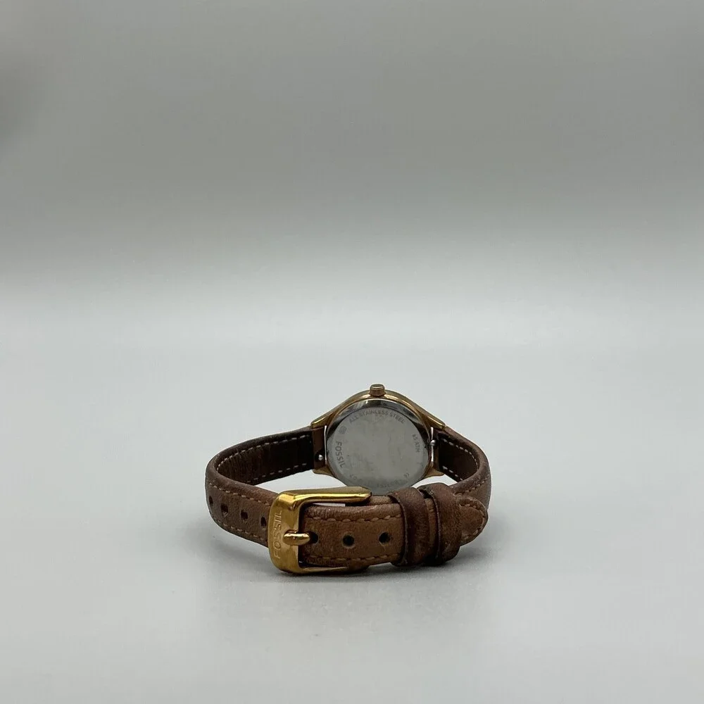 Fossil BQ1374 Womens Watch 26mm MOP Dial Brown Leather Gold Tone New Battery
